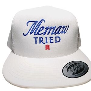 Memaw Tried Flat Bill Mesh Snapback White Cap Hat Embroidered